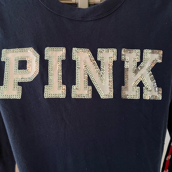 PINK Victoria's Secret Long Sleeve Shirt - Navy with Sequin Logo - Picture 5 of 5